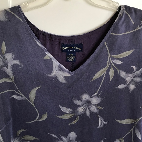 CHARTER CLUB Floral Maxi Dress Purple Sheer Short Sleeve Women’s Plus Size 20 2X - Picture 2 of 16